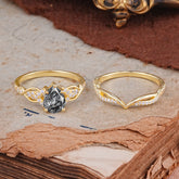 Romantic 5-Prong Pear Cut Natural Black Rutilated Quartz Stacking Ring